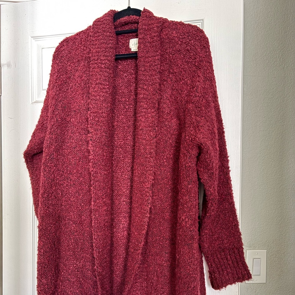 Anthropologie Red Cardigan Sweater Soft Boucle Knit